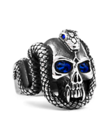 CRYSTAL BLUE EYE SKULL WITH SERPENT SNAKE METAL BIKER mens brx019 biker ... - $12.96 CAD