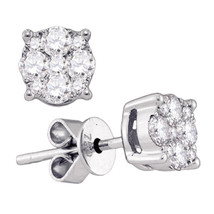 18kt White Gold Womens Round Diamond Cluster Stud Earrings 5/8 Cttw - £1,442.50 GBP