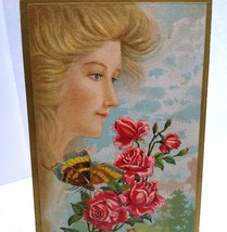 Fantasy Postcard Giant Blonde Goddess In Clouds Roses Butterfly CC No57 Embossed - £13.91 GBP