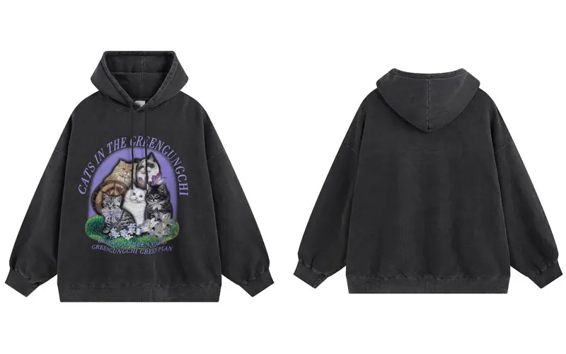  Hoodie Streetwear Hip Hop Retro Cats Print Hooded Sweatshirt Men Women Fashion  - £258.91 GBP