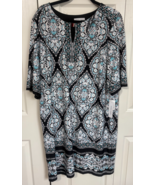 Sandra Darrin 18W Blue White Black Floral Knee Length 1/2 Sleeve Dress NEW - $29.70
