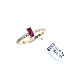 Women&#39;s Ring Solid 18k Yellow Gold Baguette Ruby Round White Diamonds - £761.54 GBP