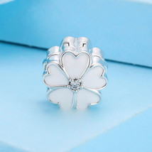 925 Sterling Silver White Primrose with White Enamel Clip Charm Bead - £12.49 GBP