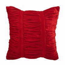 Textured Pintucks 16&quot;x16&quot; Velvet Red Decorative Pillow Cover, Red Beauty - £43.04 GBP+