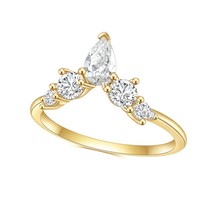 Gold 925 Silver Ring 1.0DEW Chevron Style 1.97 DEW Pear Cut Delicate Moissanite  - £60.23 GBP
