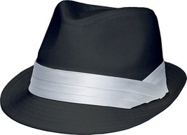 Black Unisex Trilby Fedora Hat CH707E Poly Cotton White Band - £19.87 GBP