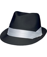 Black Unisex Trilby Fedora Hat CH707E Poly Cotton White Band - £19.65 GBP