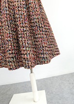 BROWN Winter Midi Tweed Skirt Outfit Women Plus Size A-line Pleated Party Skirt image 4