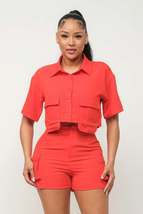 Front Button Down Side Pockets Top And Shorts Set - £30.59 GBP