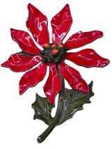 Poinsettia Enamel Pin Christmas Red Holidays Vintage Large Flower 1960s Brooch - £9.42 GBP