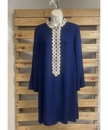 Lilly Pulitzer Gracelynn Blue Gold Embroidered Shift Dress Size 4 BBL JD - $25.73
