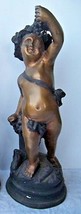 Charming Heavy Cast Bronze Finished Metal Statue Cupid Holding Grapes - £64.95 GBP
