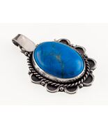 Ciondolo Navajo In Turchese Ovale Blu Vibrante In Argento Sterling - $388.29