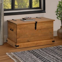 vidaXL Storage Chest Honey brown Solid pine wood with metal Medium - $390.93 CAD