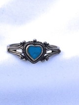 Vintage Sterling Silver Turquoise Heart Ring Size 4.5 - £30.07 GBP