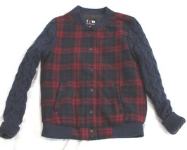 I love By Boy Meets Girl Size M Women&#39;s Plaid Jacket Cable Knit Sweater ... - £7.76 GBP