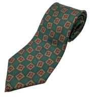 Green Men&#39;s Silk Tie VTG Hand Made Polo Ralph Lauren Made In USA Geometric Print - £21.88 GBP