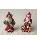 2 Vintage Hand Painted Ceramic Father Christmas / Santa Decorations - $29.42