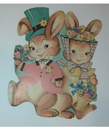 Vintage Easter Bunny Rabbit Couple Die Cut 16&quot; Fancy Dress Top Hat &amp; Bonnet - £10.67 GBP