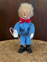 Vintage 1992 Byers Choice Christmas Child in Blue Suit and Candy Cane 6&quot; Posable - £18.71 GBP