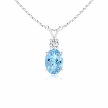 ANGARA V-Bale Oval Aquamarine Solitaire Pendant with Diamond in 14K Solid Gold - £475.75 GBP