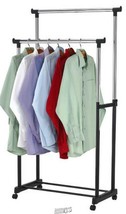 Sunbeam Double Garment Rack Black/Chrome Has Two 32&quot; Chrome Hanging Bars GR10899 - £29.37 GBP