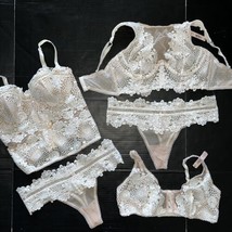 Victoria&#39;s Secret 34D Bh Set + 36C Korsett + Tanga Beige Weiß Bestickt - £166.17 GBP