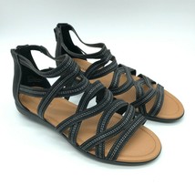 Comfortview Kim Sandals Strappy Faux Leather Zipper Open Toe Black Size 10 - $28.91