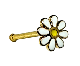 Daisy Nose Stud Flower Enamelled 20g (0.8mm) 316L Steel Gold Straight Ball End - £4.90 GBP