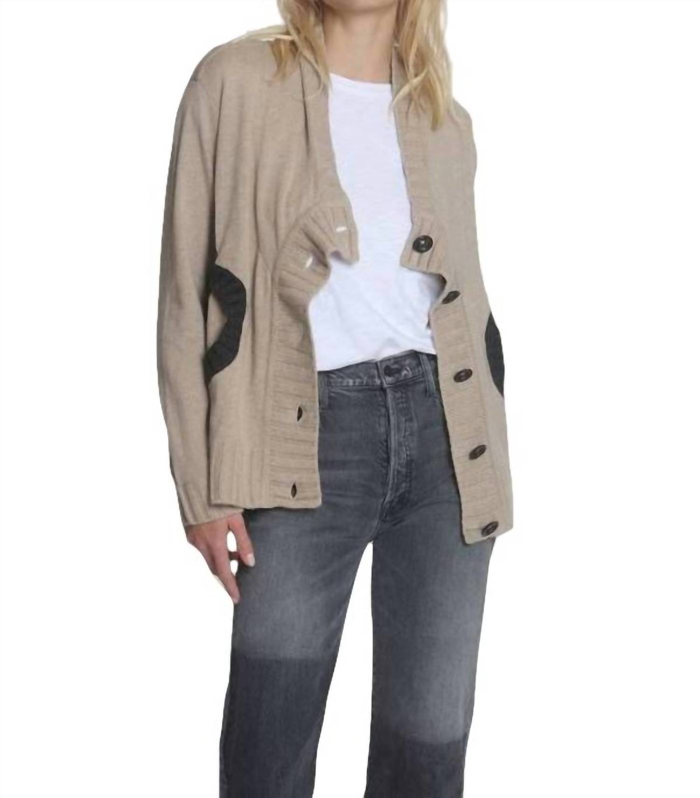Label+Thread willow button cardigan in Barley/Charcoal