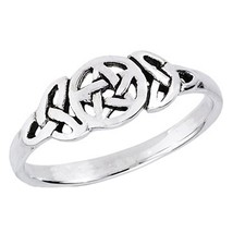 Triple Goddess Ring 925 Sterling Silver Womens Pagan Pentacle Crescent Moon Band - £18.66 GBP