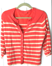 Womens Cardigan Sweater Orange White Striped Short Sleeve Button Front M... - $9.85