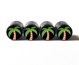 Palm Tree Emoji Tire Valve Stem Caps - Black Aluminum - Set of Four - £12.57 GBP