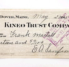 1915 Kineo Trust Company Bank Check E.A. Sampson Dover Maine Signed 7080... - $184.88 MXN