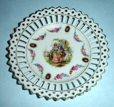 German Vintage Reticulated 5.5&quot; Plate w Victorian Courting Couple Pierced Edge - £11.12 GBP