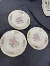 3 - HOMER LAUGHLIN QUEEN ESTHER Saucers PINK ROSE w/22K GOLD TRIM 6” - $7.92