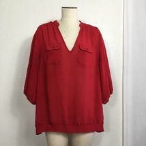 Lane Bryant Pullover Shirt Womens 14/16W Solid Red Chest Pockets Elastic Waist - £14.32 GBP