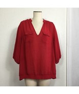 Lane Bryant Pullover Shirt Womens 14/16W Solid Red Chest Pockets Elastic... - £14.07 GBP