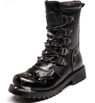Eather motorcycle boots male mid calf snow boots military combat boots gothic belt punk thumb200