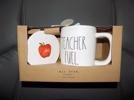 Rae Dunn Teacher Fuel Mug and Coaster Set/Yellow Inside NEW - £21.76 GBP