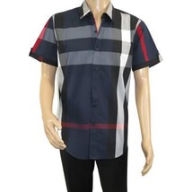 Men's Sports Shirt Clavi By Moderno Checker Plaid Short Sleeves CJSS-203 Navy image 2
