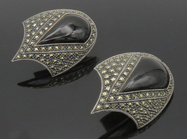 JUDITH JACK 925 Silver - Vintage Black Onyx &amp; Marcasite Drop Earrings - EG8243 - £154.10 GBP