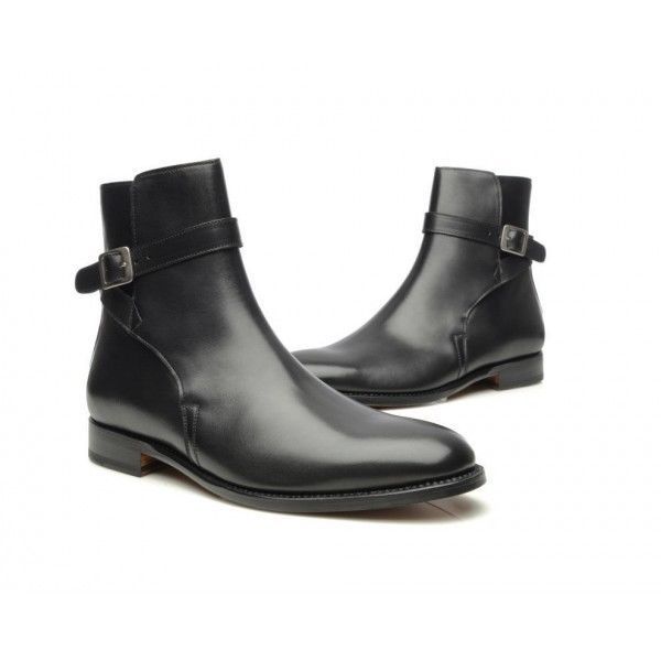 Men's Black Color Jodhpur High Ankle Rounded Buckle Strap Leather Boots US 7-16