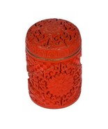 Chinese Antique Tall Cylindrical Cinnabar Trinket Box - $270.27