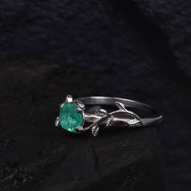 Unique Lab-Created Round Emerald Gemstone Sterling Silver Women Ring Jewelry - £43.50 GBP