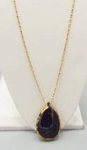 Chico&#39;s Faux Black Onyx Gold Edged Pendant Long Nugget Chain 39&quot; Necklace - $14.85