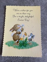 Hallmark Postcard Bunny Mouse &amp; Butterfly Happy Easter Card Vintage 1980&#39;s  - £3.70 GBP