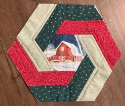 January Winter Homestead Hexagon Quilted Table Topper - Red Barn Tranqui... - £19.98 GBP