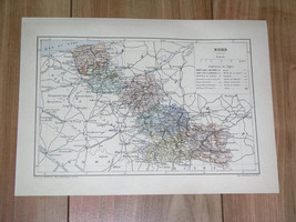 1887 Original Antique Map Of Department Of Nord Lille / France - £17.67 GBP