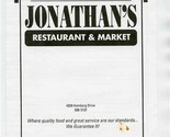 Jonathan&#39;s Restaurant &amp; Market Menu Homberg Drive Knoxville Tennessee 19... - £14.01 GBP